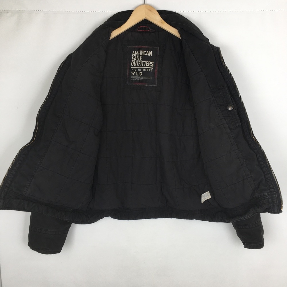 Vintage American Eagle Barn Chore Coat Jacket Canvas Black Quilt Lined Mens L - Picture 12 of 13